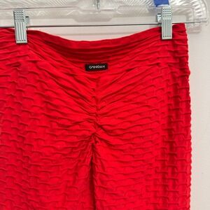 Canoan Leggings Red Honeycomb Textured Scrunch Butt High Waist Gym Yoga Pants